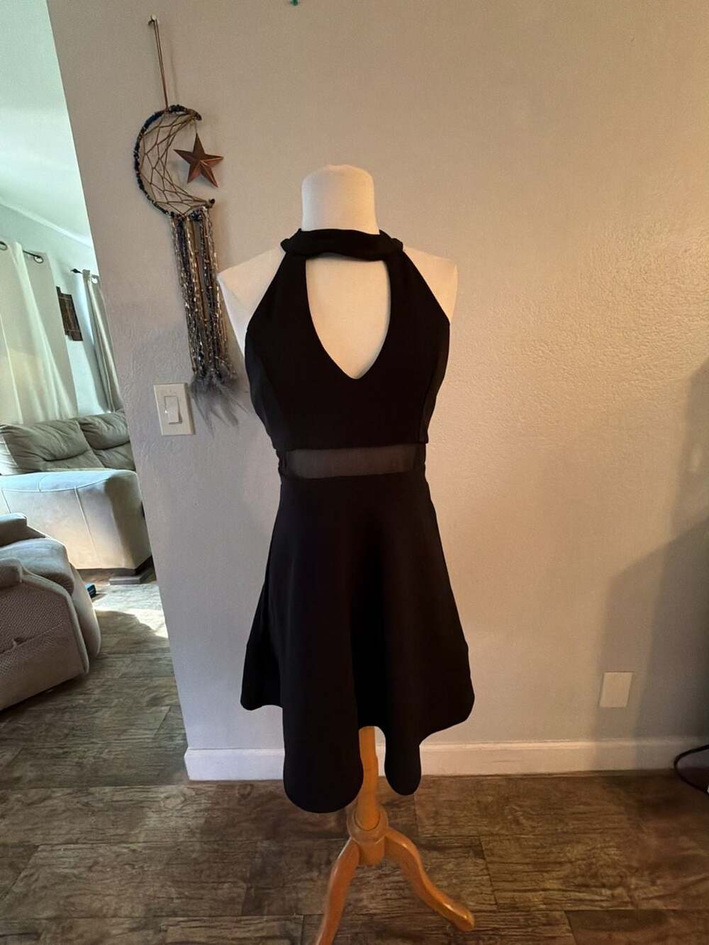 Emerald Sundae Black Sleeveless Mesh Cutout Skater Dress Size M